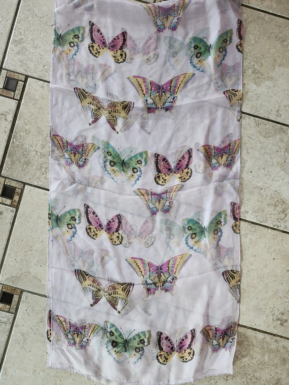 Light Purple Butterfly Print Silk Scarf 14x59